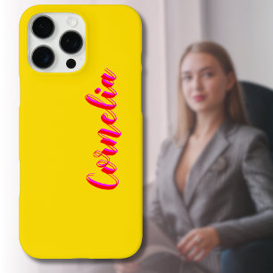 Coques iPhone 16 Pro Max Nom manuscrit magenta rouge 3D   Drôle Goldenrod