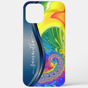 Case-Mate iPhone Case Nom manuscrit moderne Fractal Rainbow Blue