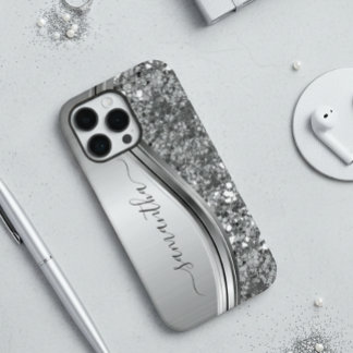 Case-Mate iPhone Case Nom manuscrit Silver Metal Parties scintillant 12