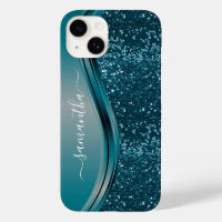 Nom manuscrit Turquoise Blue Metal Parties scintil