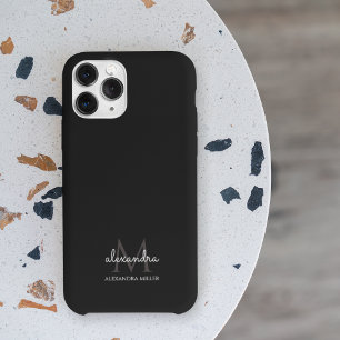 Coque Pour Pour iPhone 14 Pro Max Nom minimaliste du monogramme noir et blanc