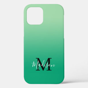 Case-Mate iPhone Case Nom moderne Monogramme Lumière au dégradé vert fon