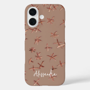 Coques iPhone 16 Nom Monogram Boho Minimaliste Roze Brown Gold Chic