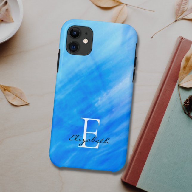 Coques Case-Mate iPhone Nom Monogramme bleu (Créateur téléchargé)