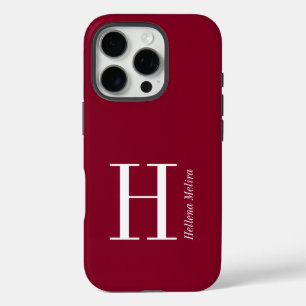 Coques iPhone 16 Pro Nom Monogramme Moderne Bourgogne