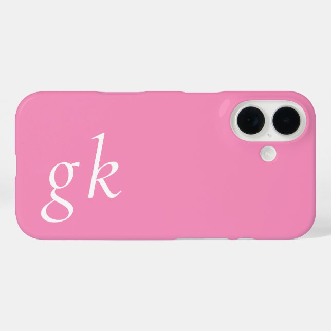 Coques Case-Mate iPhone Nom Monogramme Moderne Rose Blanc (Verso (horizontal))