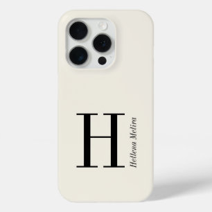 Coque iPhone 15 Pro Nom Monogramme Noir Ivoire Moderne