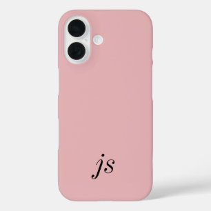 Coques iPhone 16 Nom Monogramme Noir Rose Moderne