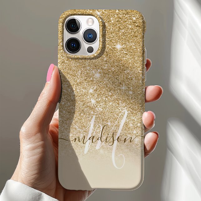 Coques Case-Mate iPhone Nom Monogramme Pailleté Doré Féminin (Créateur téléchargé)