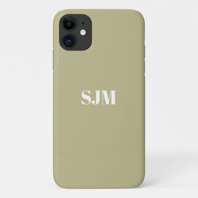 Coques Case-Mate iPhone Nom monogramme personnalisé minimal sauge vert bla (Dos)