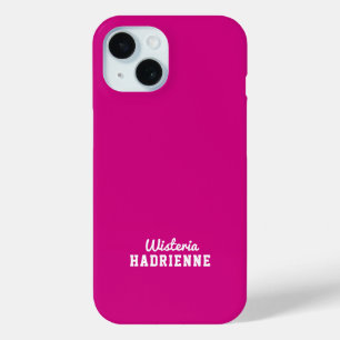 Coque Pour iPhone 15 Nom Monogramme Sportif Rose Moderne Blanc