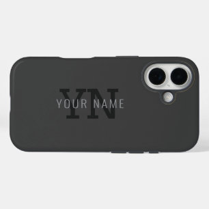 Coques iPhone 16 Nom monographique moderne gris foncé (ou autre tex