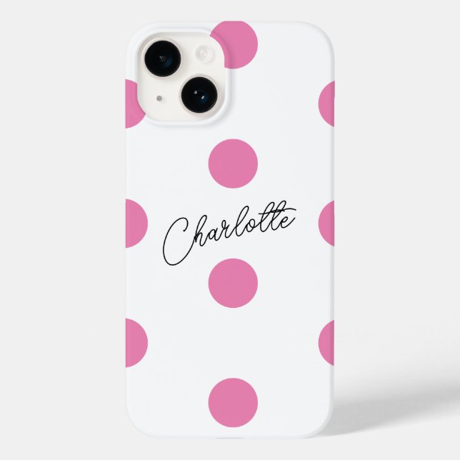 Coques Case-Mate iPhone Nom | Motif Pois rose (Verso)