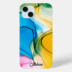 Coque iPhone 15 Mini Nom Personnalisable Marbré coloré moderne