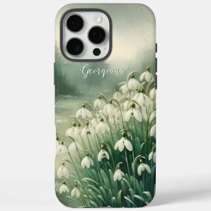 Coques iPhone 16 Pro Max Nom personnalisé Aquarelle Vintage Floral Snowdrop