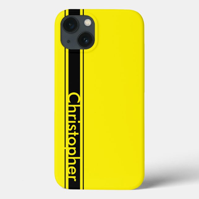 Coques Case-Mate iPhone Nom personnalisé Bande de course Jaune et Noir (Verso)