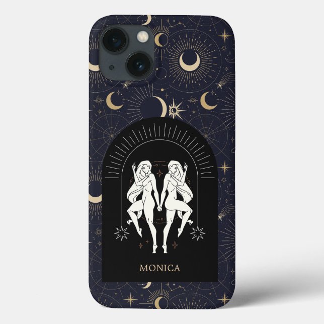 Coques Case-Mate iPhone Nom personnalisé Black Mystic Zodiac Gemini (Verso)