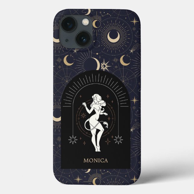 Coques Case-Mate iPhone Nom personnalisé Black Mystic Zodiac Leo (Verso)
