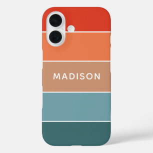 Coques iPhone 16 Nom personnalisé bloc de couleur Terre coloré mode
