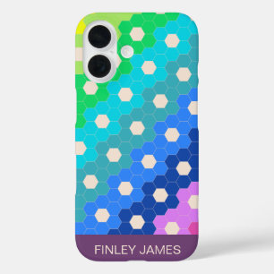 Coques iPhone 16 Nom personnalisé Bright Retro Moderne Géométrique