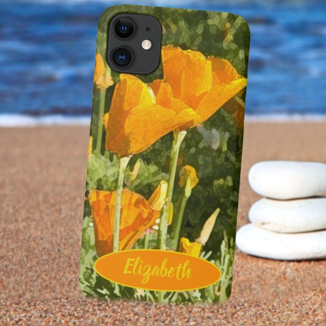 Coques Case-Mate iPhone Nom personnalisé California Poppy Flower Texture (Créateur téléchargé)