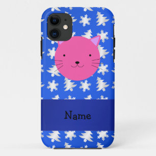 Coques Pour iPhone Nom personnalisé chats flocons de neige bleu arbre