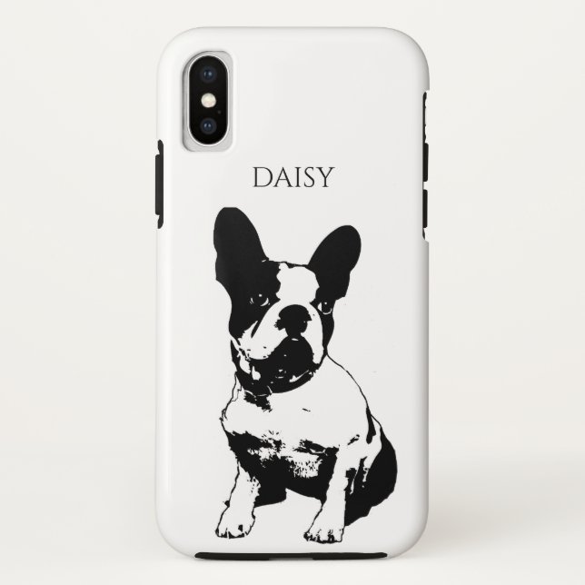 Coques Case-Mate iPhone Nom Personnalisé Chien À Balle Français Assis Noir (Dos)