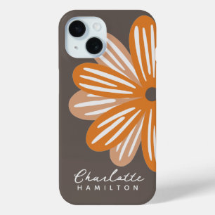 Coque Pour iPhone 15 Nom personnalisé de la fleur orange