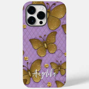 Coque Pour Pour iPhone 14 Pro Max Nom personnalisé des papillons Gold