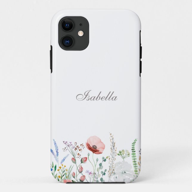 Coques Case-Mate iPhone Nom personnalisé du Fleur sauvage d'aquarelle (Dos)