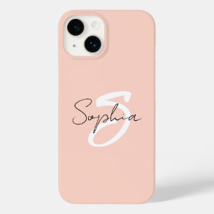 Coque Pour iPhone 14 Nom personnalisé du monogramme rose