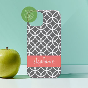 Coques Pour iPhone Nom personnalisé du Motif géométrique gris et blan