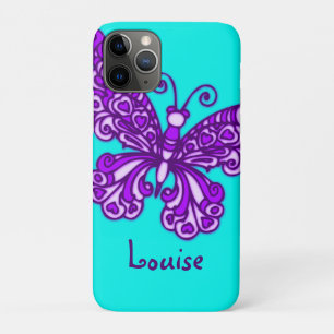 Etui iPhone Case-Mate Nom personnalisé du papillon stylisé aqua violet