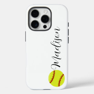 Coques iPhone 16 Pro Nom personnalisé du softball mignon