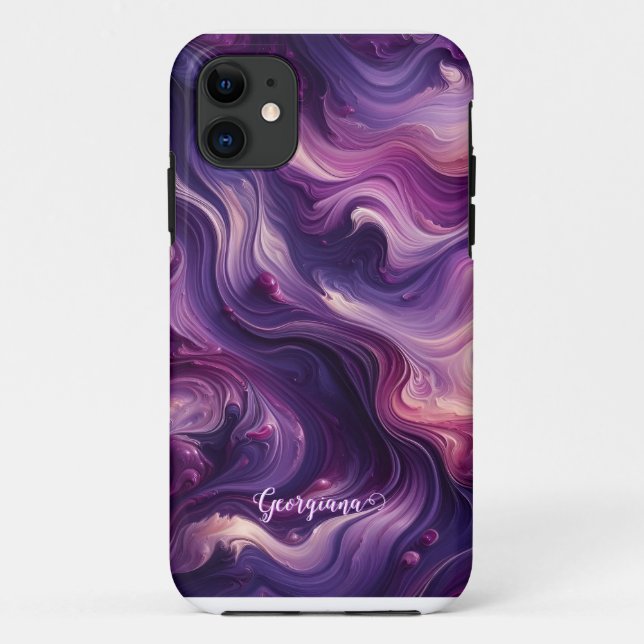 Coques Case-Mate iPhone Nom personnalisé Effet peinture violet vibrant (Dos)
