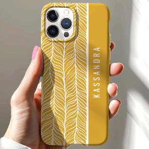 Coque Pour iPhone 15 Nom Personnalisé en Arête de Poisson Or et Blanc