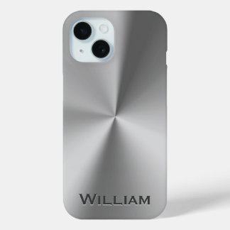 Coque Pour iPhone 15 Nom personnalisé en métal brossé