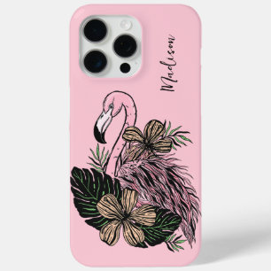 Coque iPhone 15 Pro Max Nom personnalisé et couleur Flamant rose rose