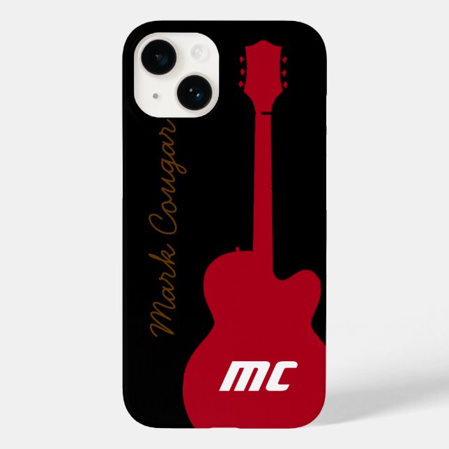 Coques Case-Mate iPhone nom personnalisé et initiales guitare rock rouge (Verso)