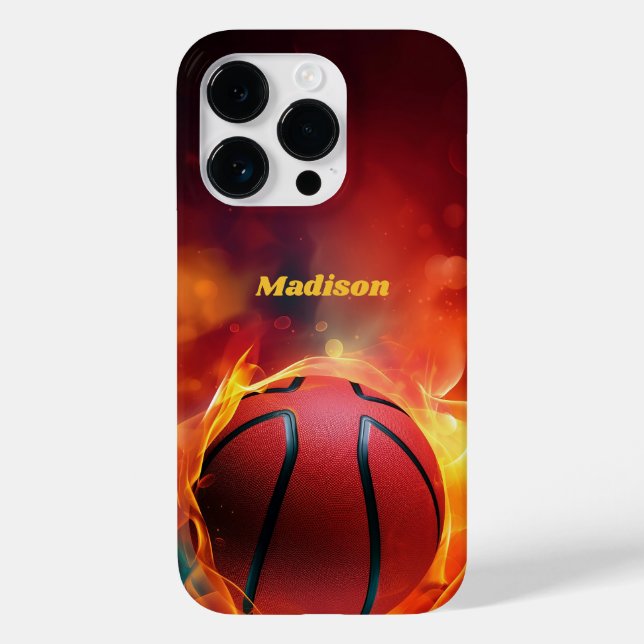 Coques Case-Mate iPhone Nom personnalisé Flaming Basketball (Verso)