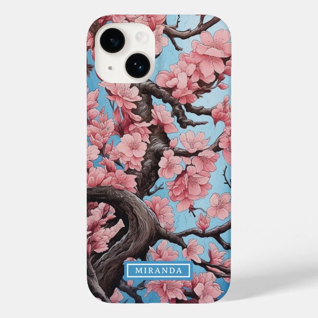 Coques Case-Mate iPhone Nom personnalisé Fleur de cerisier rose (Verso)