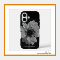 Nom personnalisé Fleur noir et blanc élégant