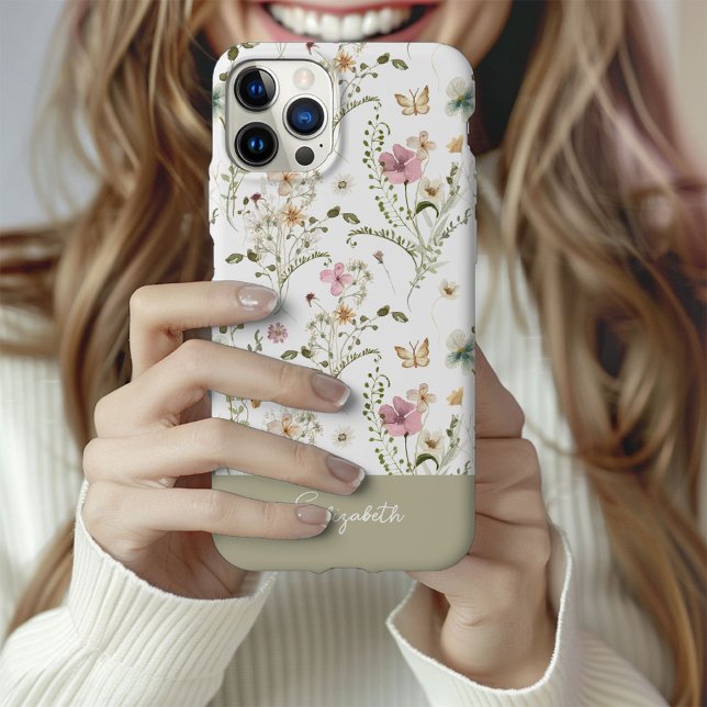 Coques Case-Mate iPhone Nom personnalisé fleur sauvage Floral (Créateur téléchargé)