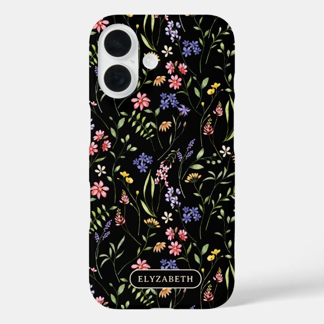Coques Case-Mate iPhone Nom personnalisé fleur sauvage Noir (Verso)