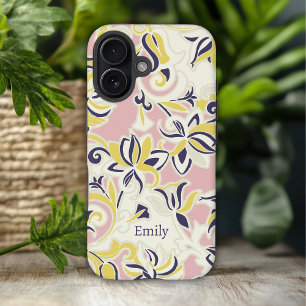 Coques iPhone 16 Nom personnalisé floral abstrait moderne Girley
