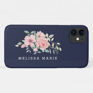 Case-Mate iPhone Case Nom personnalisé Floral Blush Navy