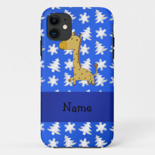 Etui iPhone Case-Mate Nom personnalisé girafe bleu flocons de neige arbr