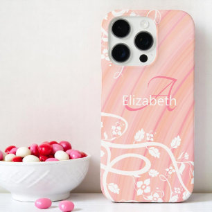 Coques iPhone 16 Pro Nom personnalisé girly monogramme floral rose blan