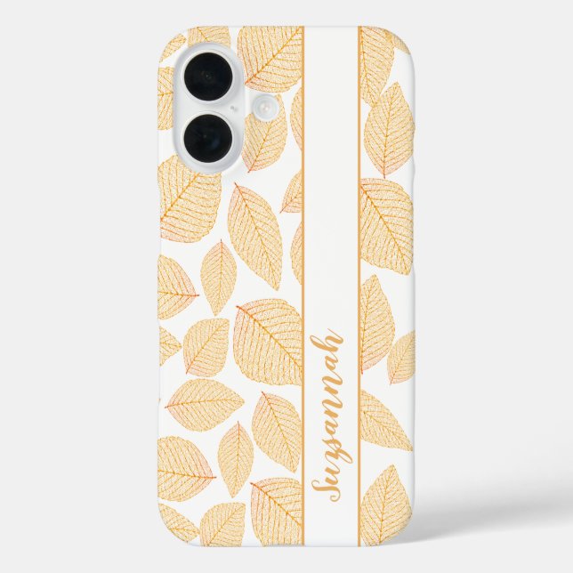 Coques Case-Mate iPhone Nom personnalisé Gold Skeleton Feuilles sur blanc (Verso)