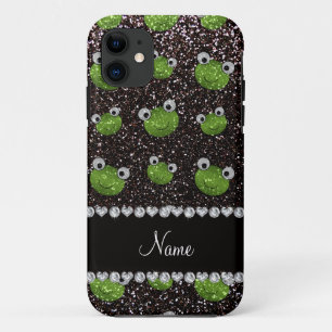 Coque iPhone 11 Nom personnalisé grenouilles à parties scintillant